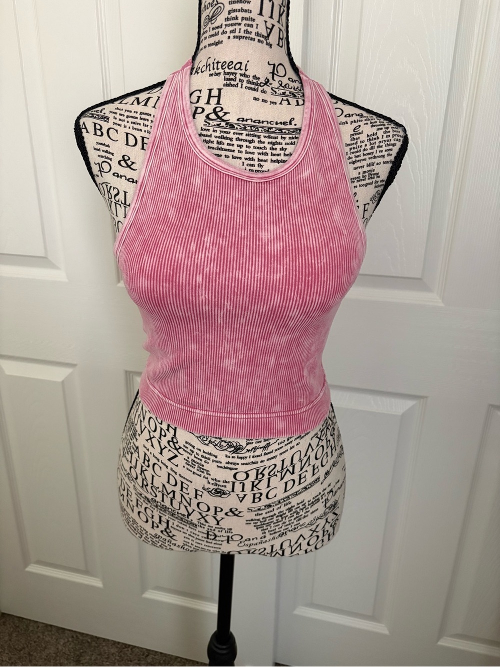 Zenana Outfitters Pink Ribbed Halter Crop Tank